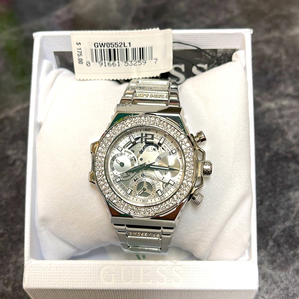 Ladies GUESS silver tone multi function watch